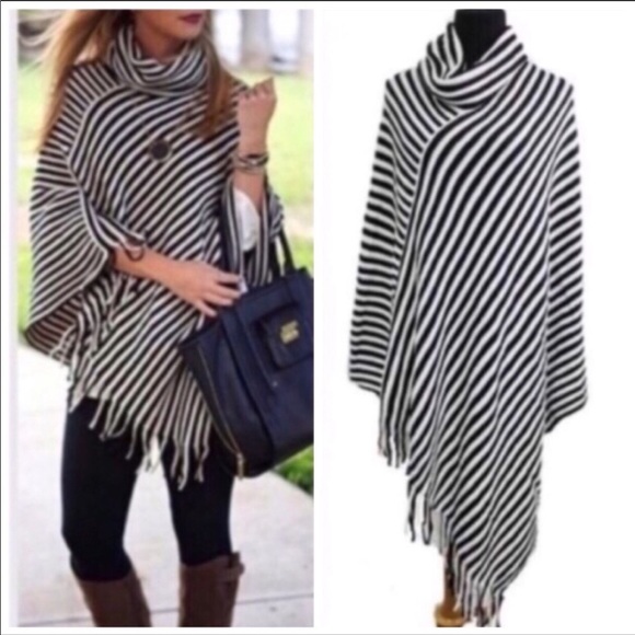 Couture Gypsy Sweaters - Striped Cowl Neck Poncho